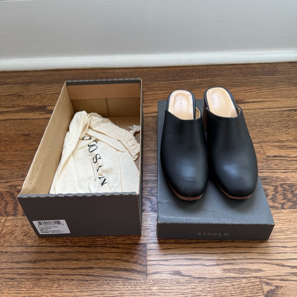 Nisolo Black Leather Mules